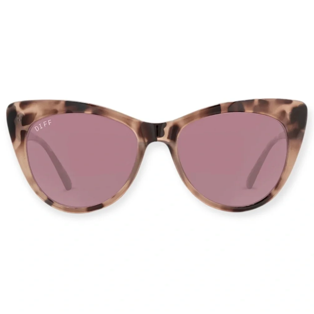 DIFF Eden Sunglasses Blush Tortoise Frame Wine Lenses Cateye NWT